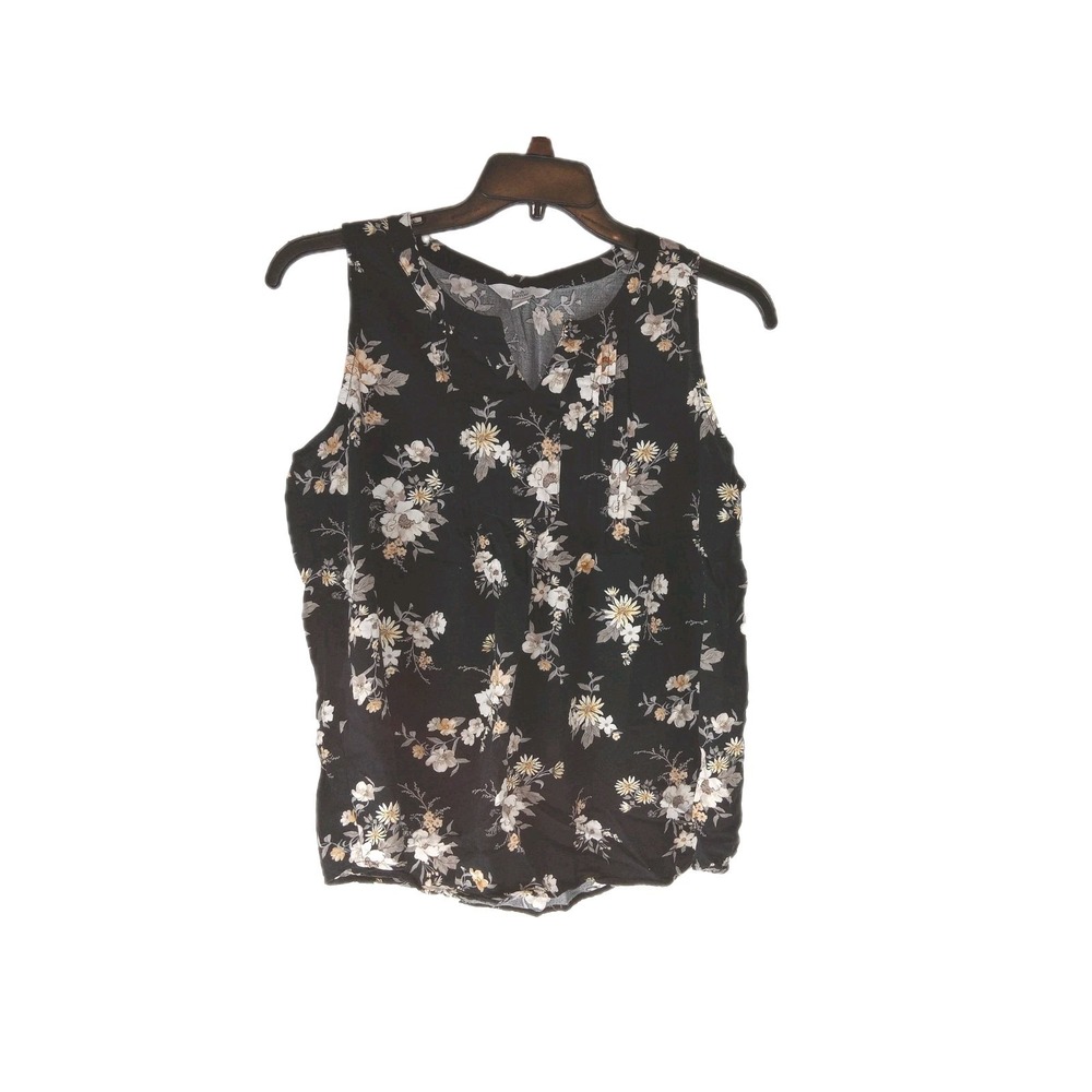 Croft & Barrow Womens Blouse Black Floral Rayon Sleeveless Pullover‎ Size Large